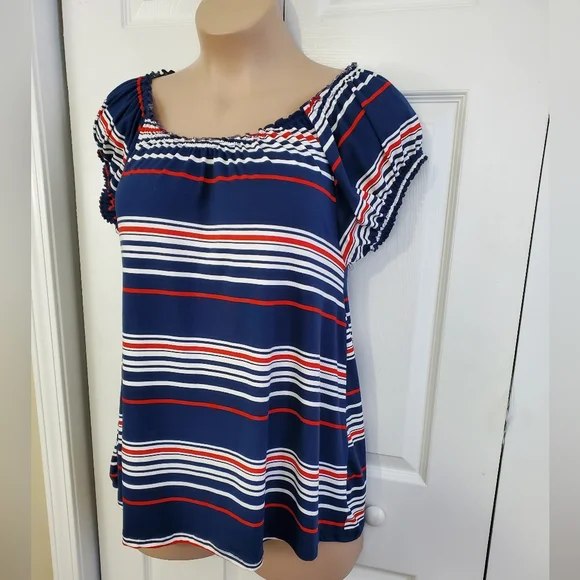 Jennifer Lauren Striped Peasant Top - Picture 2 of 9